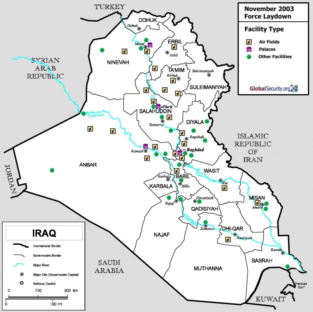 Mappa di aeroporti Iraq