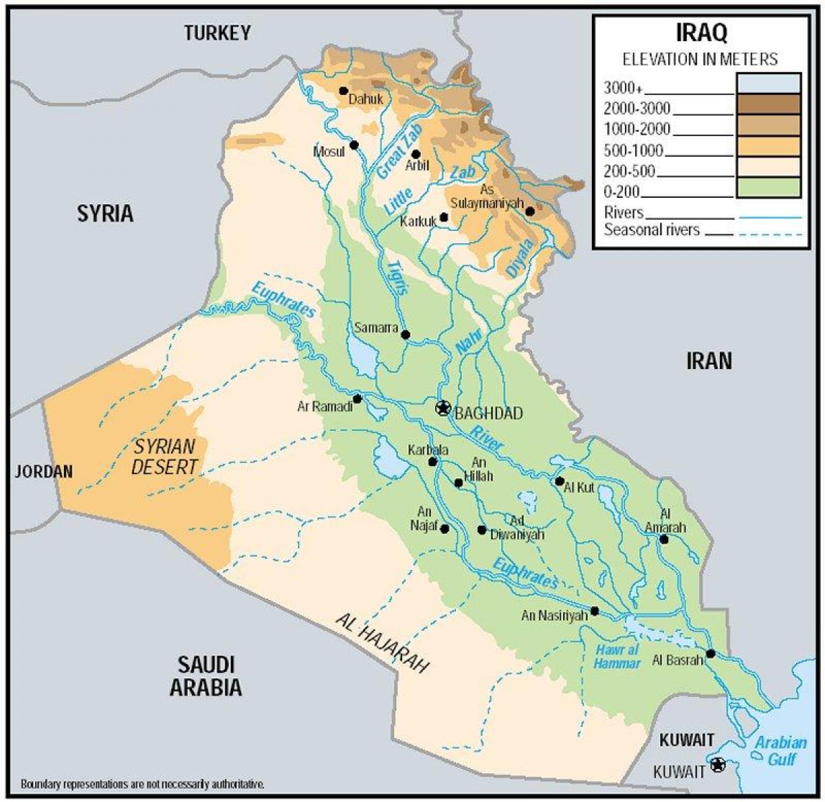 Mappa dell'Iraq elevazione